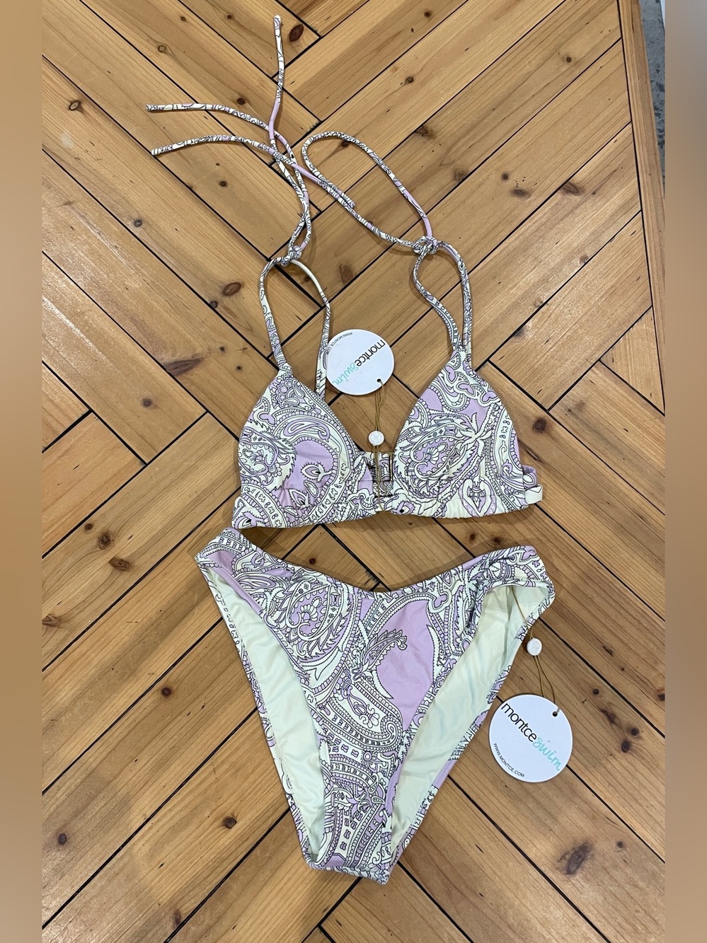 Montce Swim Lilac Paisley Bikini Set - Paula Tie Top (M) & Lulu Bottom (XL)